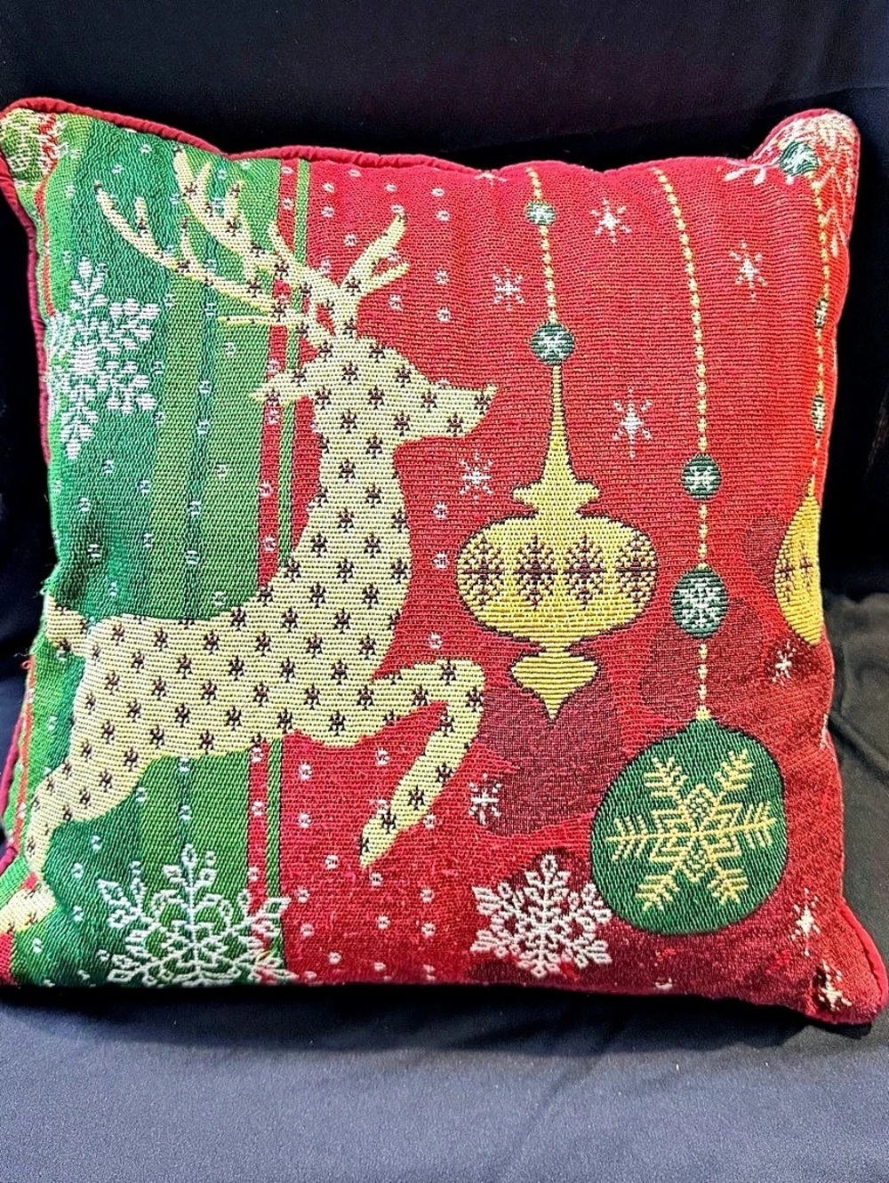 Holiday Reindeer Accent Pillow Red & Green